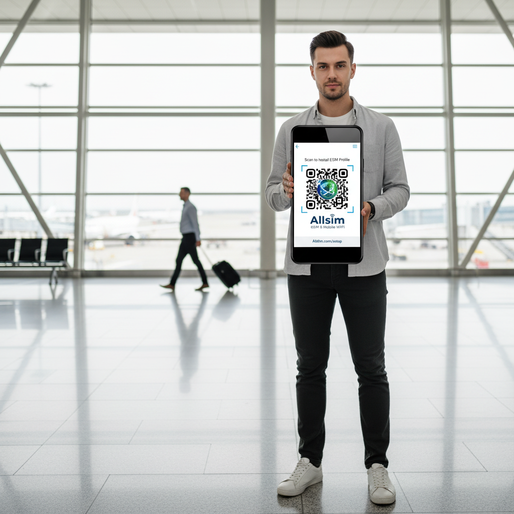 eSIM QR Code with Global Connectivity Logo